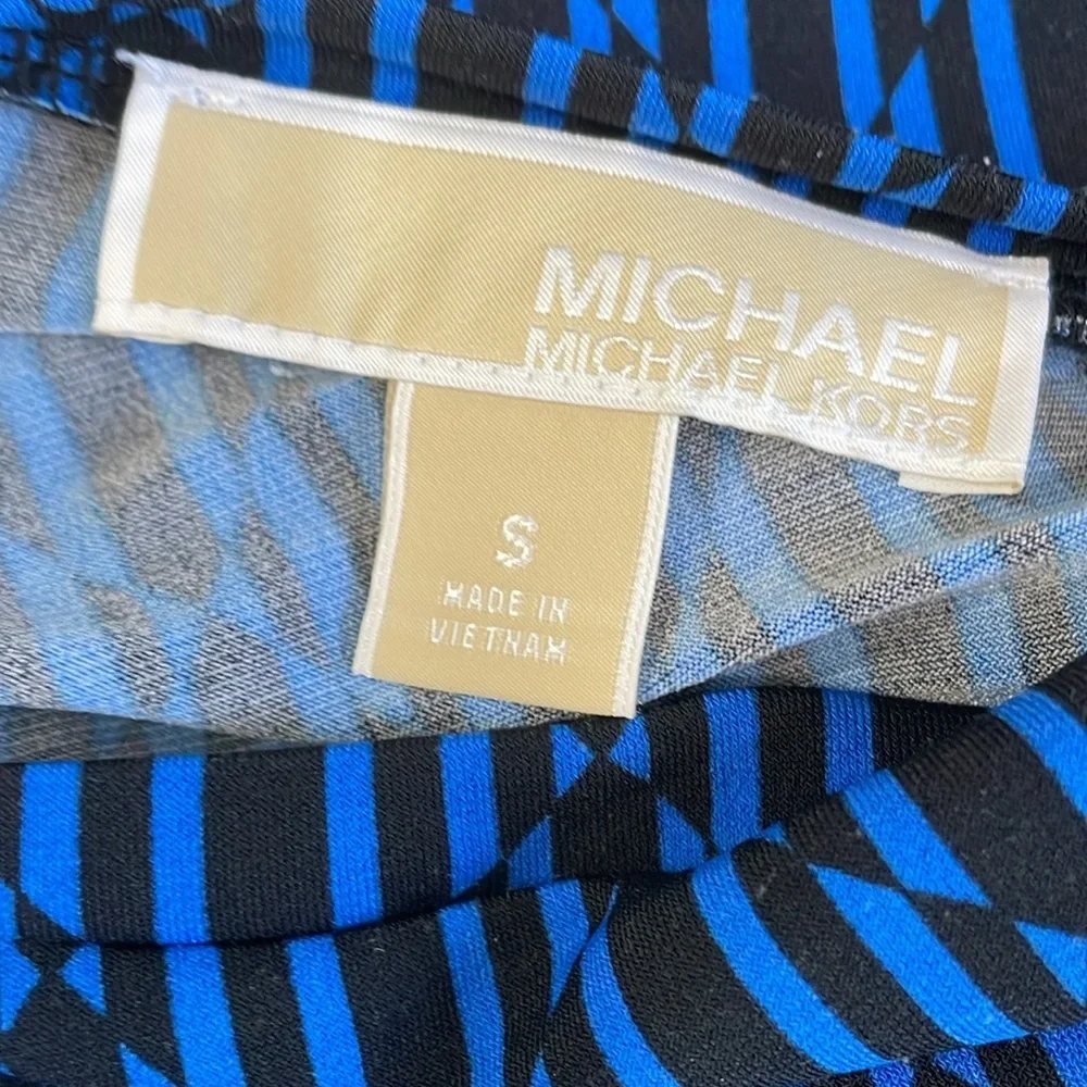 Michael Kors Blue Black Geometric Long Sleeve Pullover Shift Dress